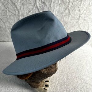 Eddy Bros Vintage Hat Mens XL Made In USA Blue Gambler Red Striped Band FLAWED
